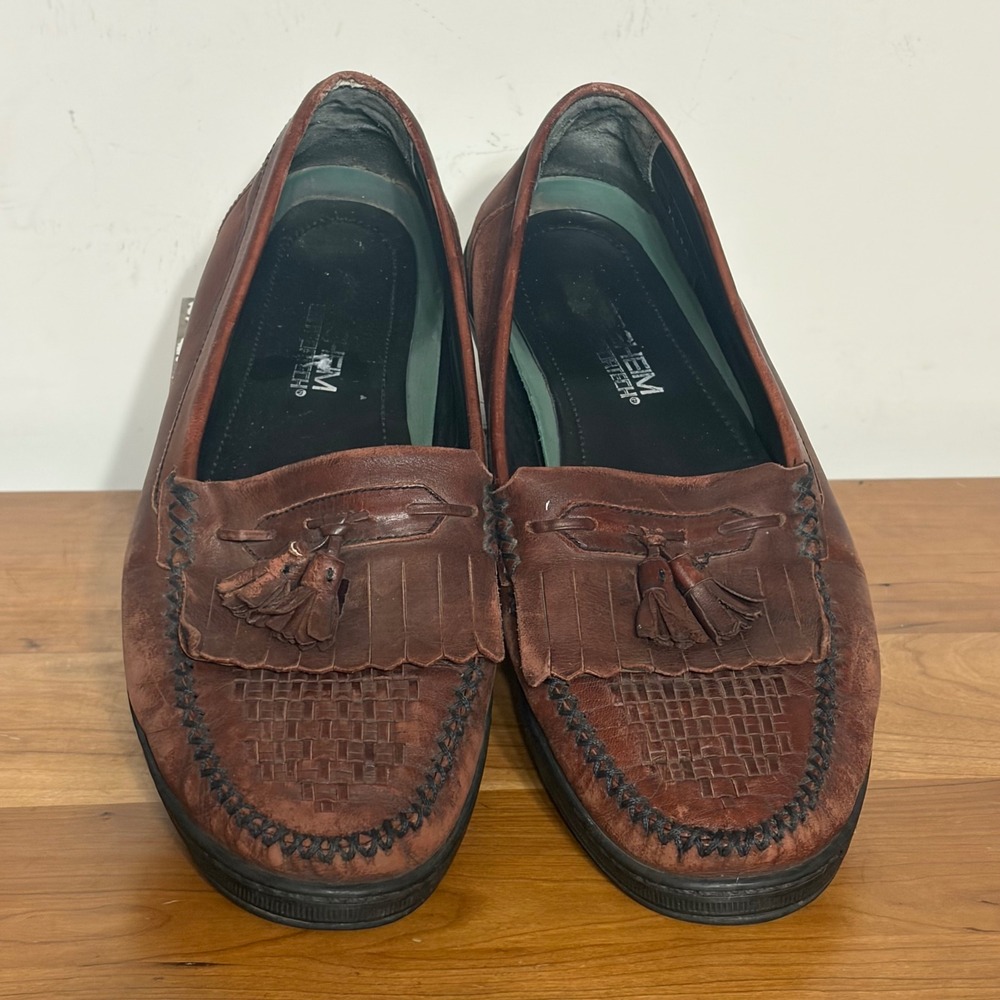 Florsheim Comfortech Mens 9.5 3E Brown Leather Kiltie Tassel Woven Loafers 70179